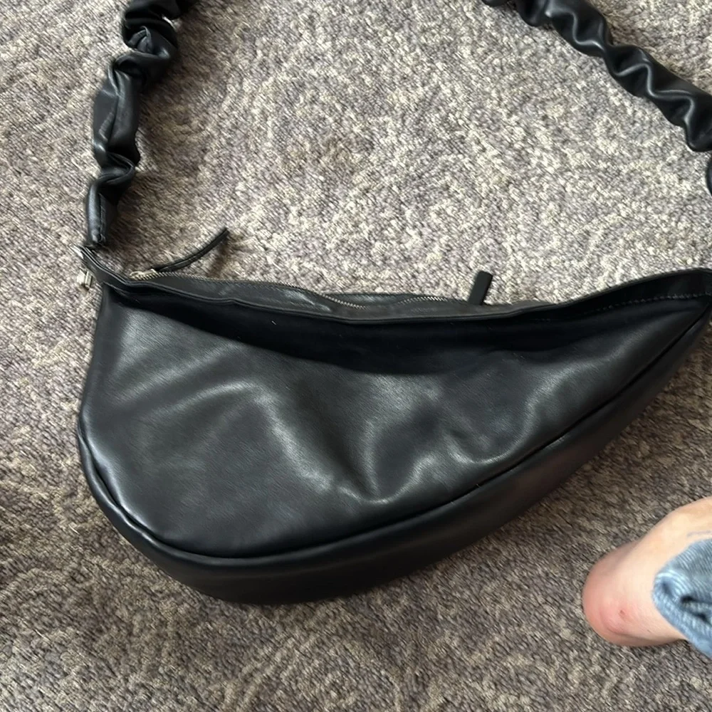 Black Crossbody Bag with Braided Strap and Gold Hardware - Picture 6 of 6